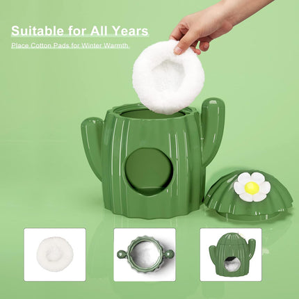 BUCATSTATE Ceramic House for Hamsters, Chewable Hiding Tunnel in Cactus Shape, Large Entrances, Cool Bed, Ideal for Summer by Chinchilla, Rat, Mice, Gerbils (L)