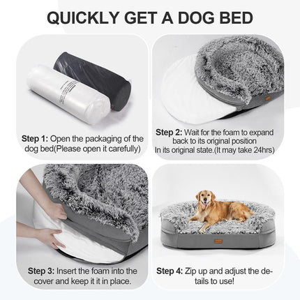 Gimars 9.5 cm Thick L Orthopaedic Dog Bed for Very Large Dogs, Supportive Dog Sofa with 28D Egg Carton Foam, Removable Washable Plush Cover, Waterproof Inner Cover, Semicircular