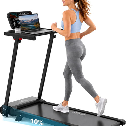 1-12km/h Folding Treadmill with 0%-10% Incline, 6 in 1, Quiet Treadmill for Home and Office, Adjustable LED Display 95°-105°, Running Surface 105×42cm, Load Capacity 136kg