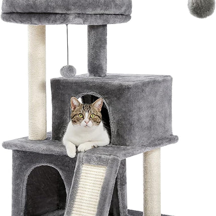 PETEPELA Katzenbaum Kratzbaum Kratzbäume Katzenmöbel mit Sisal-Seil Plüsch Liege höhlen Spielhaus Spielzeug für Katzen Grau