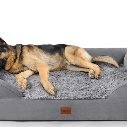 Gimars 9.5 cm Thick L Orthopaedic Dog Bed for Very Large Dogs, Supportive Dog Sofa with 28D Egg Carton Foam, Removable Washable Plush Cover, Waterproof Inner Cover, Semicircular