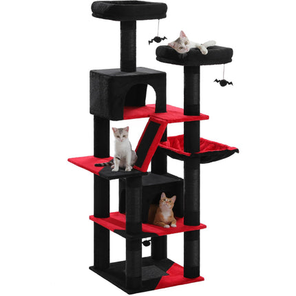 PETEPELA 180cm Kaktus Kratzbaum groß, Multi-Level Katzenbaum für große Katzen, mit 6 Sisalsäule, 2 Kratzbrettern, 2 Plattformen, 1 Hängematte, 2 Spielbälle,grün