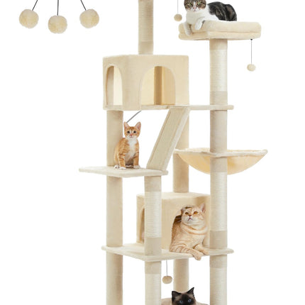 PETEPELA 180cm Kaktus Kratzbaum groß, Multi-Level Katzenbaum für große Katzen, mit 6 Sisalsäule, 2 Kratzbrettern, 2 Plattformen, 1 Hängematte, 2 Spielbälle,grün