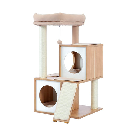 PETEPELA Katzenbaum Kratzbaum Kratzbäume Katzenmöbel mit Sisal-Seil Plüsch Liege höhlen Spielhaus Spielzeug für Katzen Grau