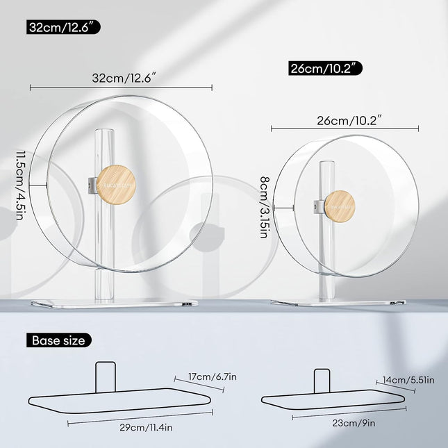 BUCATSTATE Exercise Wheel Hamster, 32 cm Acrylic Hamster Wheel Quiet with Adjustable Base Hamster Toy for Hedgehogs, Chinchillas, Roborowski Dwarf Hamsters, Gold Hamsters, Gerbil (Clear)