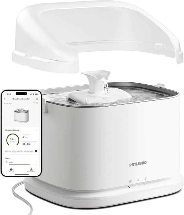 PETLIBRO Upgrade Cat Fountain with Splash Guard, Dockstream 2 Smart Cat Drinking Fountain with App Control, 3L/101oz, Stainless Steel Bowl, Prevents Water Splash, for Cats Indoor
