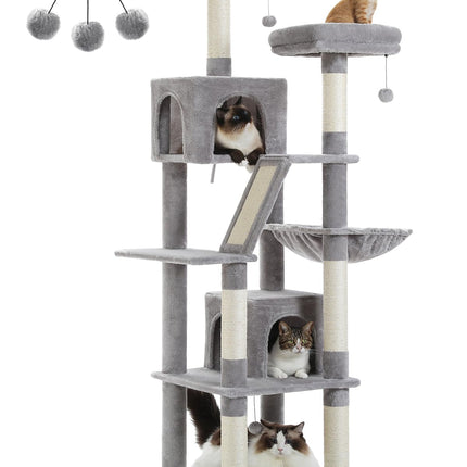 PETEPELA 180cm Kaktus Kratzbaum groß, Multi-Level Katzenbaum für große Katzen, mit 6 Sisalsäule, 2 Kratzbrettern, 2 Plattformen, 1 Hängematte, 2 Spielbälle,grün