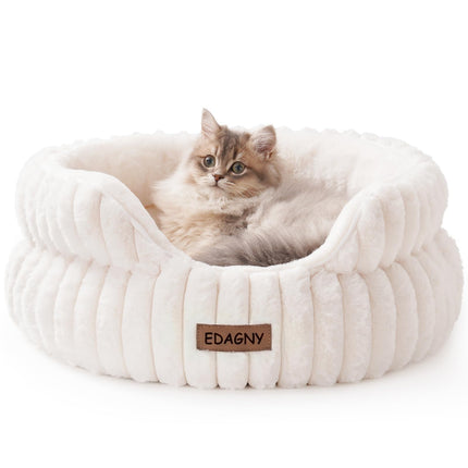 EDAGNY Stilvolle Hundebett Katzenbetten für Katzen, Weiches Rundes Hundebett für Kleine und Mittelgroße Hunde, Beruhigend Waschbares Haustierbett (Creme, M)