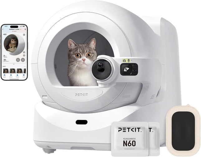 PETKIT Purobot Ultra Self-Cleaning Cat Litter Tray, Self-Cleaning with 1080P HD Camera, Intelligent Cleaning, Capacity 70 L, Health Monitoring AI, Ultra Quiet and Safe