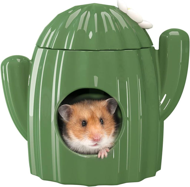 BUCATSTATE Ceramic House for Hamsters, Chewable Hiding Tunnel in Cactus Shape, Large Entrances, Cool Bed, Ideal for Summer by Chinchilla, Rat, Mice, Gerbils (L)