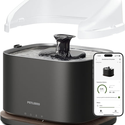 PETLIBRO Wireless Cat Fountain with Splash Guard, Battery Drinking Fountain Cat with App Control, 3L/101oz, Stainless Steel Bowl, 5GHz WiFi, Easy to Clean, for Cats and Small Dogs