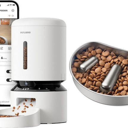 PETLIBRO 5L Automatic Cat Feeder with 1080P Video - 5G WiFi Feeder Dog + PETLIBRO Anti Sling Bowl Dog Bowl Slow Feeding