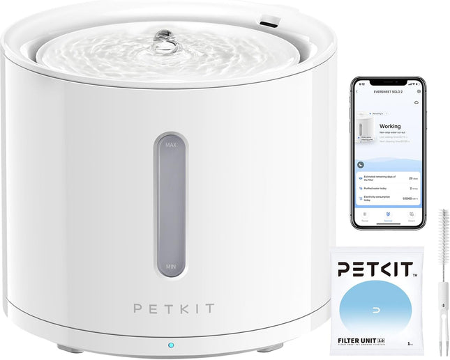 PETKIT Automatic Intelligent Drinking Fountain for Cats and Dogs, Wireless Water Pump, 2 L Visible Water Level with Filter, App Controlled, Ultra Quiet (Without Wireless Functionality)