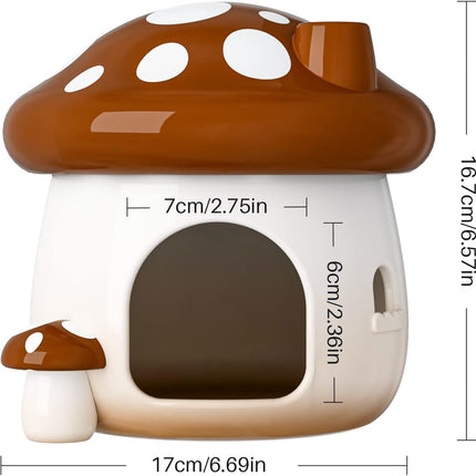 BUCATSTATE Ceramic Hamster Hideout, Mushroom-Shaped Hamster House and Habitat, Fresh Bed, Ideal for Dwarf Hamsters, for All Seasons, Gerbils, Golden Bear (Brown/Large)
