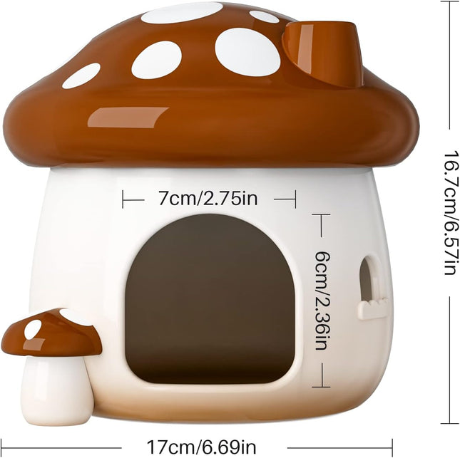 BUCATSTATE Ceramic Hamster Hideout, Mushroom-Shaped Hamster House and Habitat, Fresh Bed, Ideal for Dwarf Hamsters, for All Seasons, Gerbils, Golden Bear (Brown/Large)