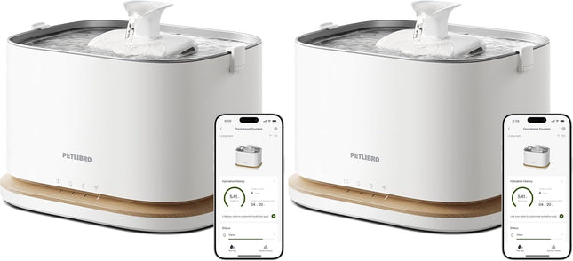 PETLIBRO Upgrade Cat Fountain - Wireless Drinking Fountain for Cat with App Monitoring, 3L/101oz Dockstream 2, Stainless Steel Tray, 5GHz WiFi, Ideal for Pets (Pack of 2)