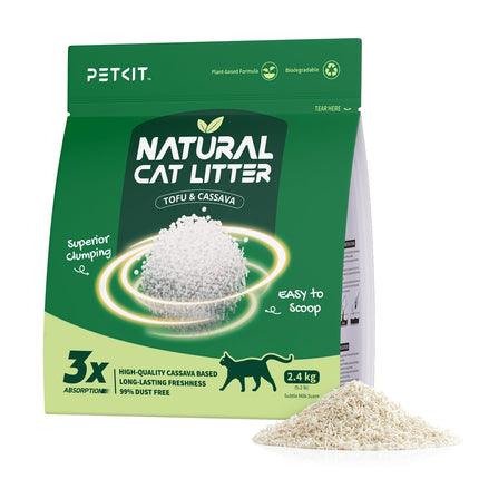 PETKIT Clumping Cat Litter, Plant-Based, 9.6 kg, 100% Natural, Dust-Free, Odour-Neutralising, Biodegradable, No Gluing, Easy to Scoop, 4 x 2.4 kg Bags