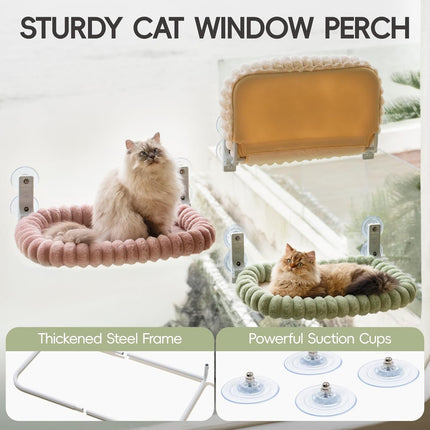 EDAGNY Katzen Fensterliege Hängematte Weich mit Abnehmbarem Wendebezug - Groß 58x36cm Katzenbett Katzen Hängematte Fenster mit Stabiles Stahlgestell Halt bis 18kg, Grün L