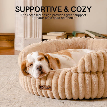 EDAGNY Stilvolle Hundebett Katzenbetten für Katzen, Weiches Rundes Hundebett für Kleine und Mittelgroße Hunde, Beruhigend Waschbares Haustierbett (Kamel, M)