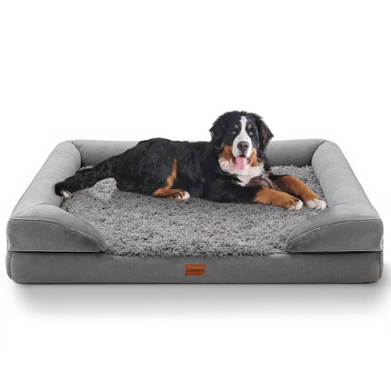 Gimars 9.5 cm Thick L Orthopaedic Dog Bed for Very Large Dogs, Supportive Dog Sofa with 28D Egg Carton Foam, Removable Washable Plush Cover, Waterproof Inner Cover, Semicircular