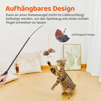 Potaroma Katzenspielzeug – Flatternder Spatz, realistische Zwitscherlaute, wiederaufladbar, berührungsaktiviert, interaktives Spielzeug mit Katzenminze für alle Katzenrassen, 10,2 cm