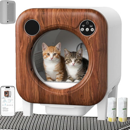 Gimars XXL 90L Self-Cleaning Cat Litter Tray with App Control, Automatic Cat Litter Tray with Mat, Bin Liners & Footboard, Triple Sensor and Odour Control for Kittens, Old & Multiple Cats