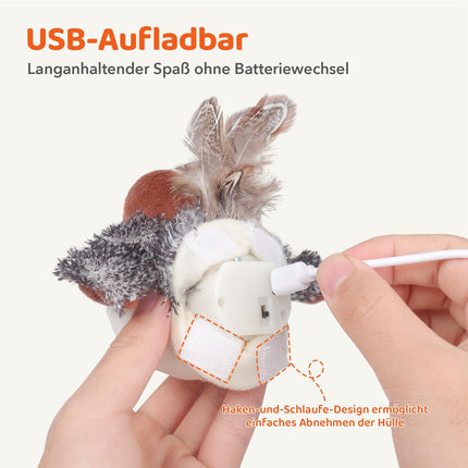 Potaroma Katzenspielzeug – Flatternder Spatz, realistische Zwitscherlaute, wiederaufladbar, berührungsaktiviert, interaktives Spielzeug mit Katzenminze für alle Katzenrassen, 10,2 cm