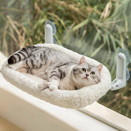 EDAGNY Fensterliege für Katzen Rosenplüsch zum Sonnenbaden und Betrachten - Faltbarer Katzen Fensterliege mit Waschbarem und Wendbarem Bezug - Stabiles Stahlgestell für bis zu 15kg, Weiß M