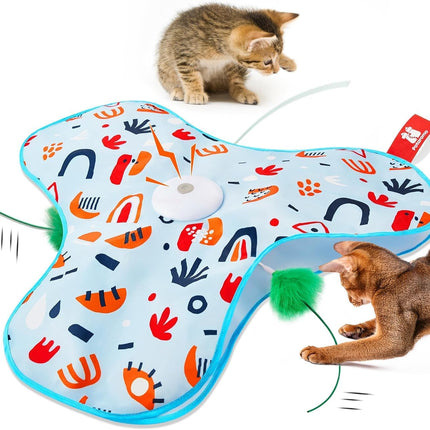 Potaroma Interaktives Katzenspielzeug mit Federautomatik - Wiederaufladbar, berührungsaktiviert mit Mausgeräuschen, ideales Bewegungsspielzeug für aktive Wohnungskatzen Blumenmuster-Abdeckung