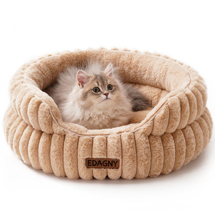 EDAGNY Stilvolle Hundebett Katzenbetten für Katzen, Weiches Rundes Hundebett für Kleine und Mittelgroße Hunde, Beruhigend Waschbares Haustierbett (Creme, M)
