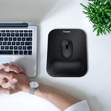 Gimars Mouse Mat with Gel Cushion, Ergonomic Mouse Pad with Hand Rest, Gel Memory Foam Waterproof Mouse Pads with Wrist Rest for Computer Laptop Offfice Home, Black