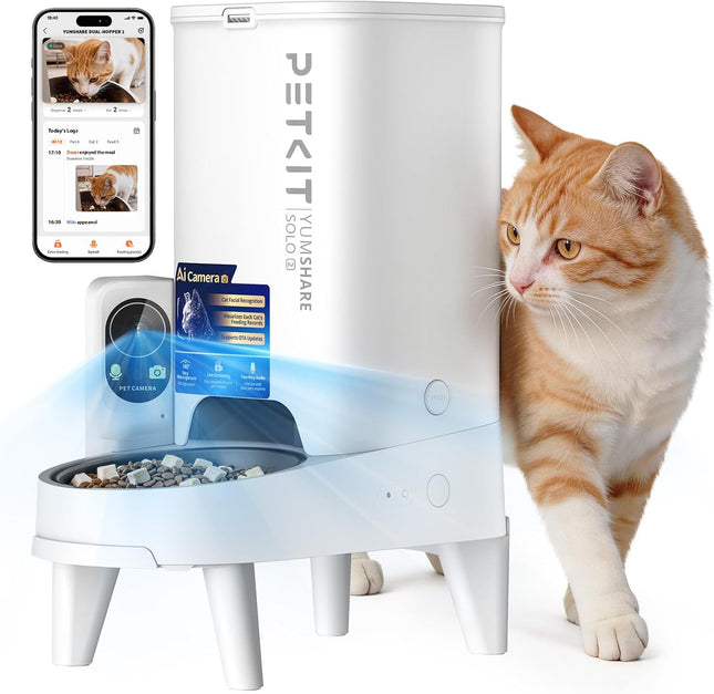 PETKIT YumShare Solo 2 Automatic Feeder with Camera, Face Detection for Multiple Cats, AI Automatic Cat Feeder, 3L Cat Feeder, Automatic Feeder for Cats and Dogs, 2.4 & 5G Wi-Fi