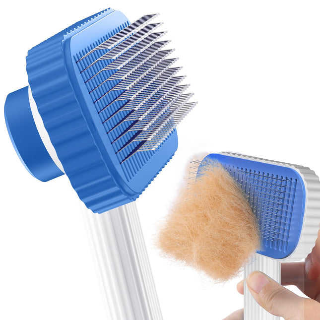 ACE2ACE Haustier Hundebürste Katzenbürste, Haustier Bürsten, Hundebürste Katzenbürste für Langhaar und Kurzhaar, Sauberes Haustierhaar von der Bürste mit Einem Knopf, Blau