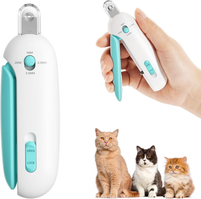 Potaroma Katzennagelschere mit verstellbarem 3-Größen-Schneideloch & integriertem Nagelfeilen | Sicherer Krallen-Schneider für Kätzchen & Indoor-Katzen | Anti-Spritz Krallenschneider