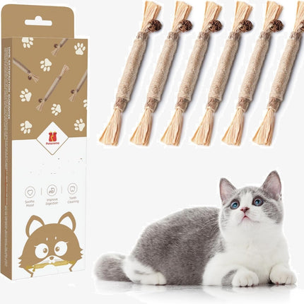 Potaroma Katzenminze Sticks, 6 Stück natürliche Katzen Kauhölzer Silvervine Sticks Katzenspielzeug, Kätzchen-Kauspielzeug für Zahnreinigung, Zahnpflege & Gegen Mundgeruch