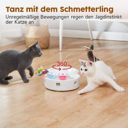 Potaroma 3-in-1 Interaktives Elektrisches Katzenspielzeug – Automatisches Federspiel, Flatternder Schmetterling & Katzenballbahn – USB-betrieben & Batteriebetriebenes für Wohnungskatzen