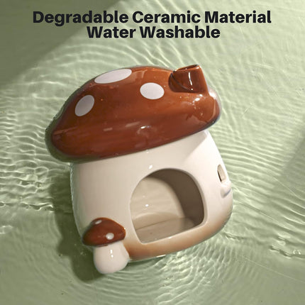 BUCATSTATE Ceramic Hamster Hideout, Mushroom-Shaped Hamster House and Habitat, Fresh Bed, Ideal for Dwarf Hamsters, for All Seasons, Gerbils, Golden Bear (Brown/Large)