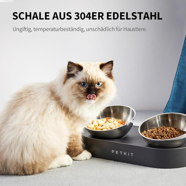 Petkit Cybertail Raised Cat Bowl Stainless Steel Tilted and Raised Food Bowls Food-Grade Non-Slip No-Spill Pet Feeding Bowls for Cats and Small Dogs