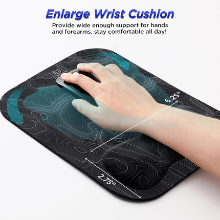 Gimars Mouse Mat with Gel Cushion, Ergonomic Mouse Mat with Hand Rest, Gel Memory Foam Waterproof Mouse Pads with Wrist Rest for Computer Laptop Offfice Home Topographic Map