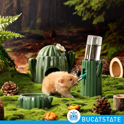 Bucatstate Hamster Water Bottle with Stand, 120 ml, Small Animal Drinker, Leak-Proof Nozzle, Hamster Accessories for Guinea Pigs, Rabbits, Chinchilla, Rats, Ferrets (Green)