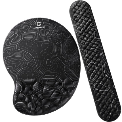 Gimars 4-in-1 XXL Gaming Mouse Mat with Gel Cushion, Ergonomic Wrist Rest Keyboard, 800 x 305 mm Mousepad, Table Mat, Gaming Accessories, Wrist Rest for PC, MacBook, Laptop, Topographic Map
