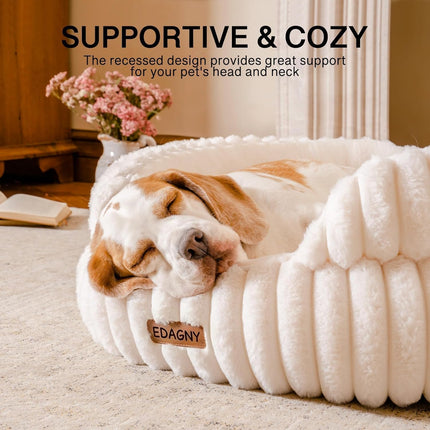 EDAGNY Stilvolle Hundebett Katzenbetten für Katzen, Weiches Rundes Hundebett für Kleine und Mittelgroße Hunde, Beruhigend Waschbares Haustierbett (Creme, M)