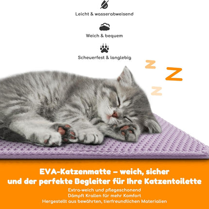Katzenklo Matte, Doppelschicht EVA Katzenstreumatte wasserundurchlässig mit Anti-Rutsch Bienenwabenmuster Katzenmatte für Alle Katzen,Lila 40x60cm
