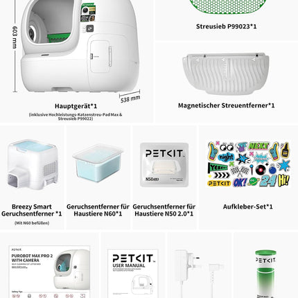 PETKIT PUROBOT Max Pro 2 Self-Cleaning Cat Litter Tray, Self-Cleaning with Camera, Intelligent Cleaning, Precise Multi-Cat Detection, AI Health Tracking, for Multiple Cats