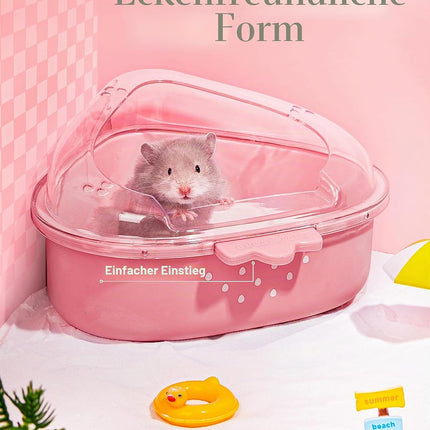 BUCATSTATE Hamster Sand Bathroom, Hamster Sand Bath Sandpit Toilet with Shovel Sand Dry Bath Container for Chinchilla, Golden Bears, Gerbil (STABERPINK-L)