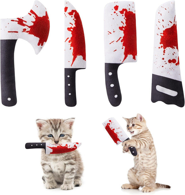 Potaroma Katzenspielzeug Set, 4 Stück Horror Messerförmige Katzenminze Kissen, Knisterspielzeug für Katzenbeschäftigung, Interaktiv für Alle Katzenrassen, 16,5 cm