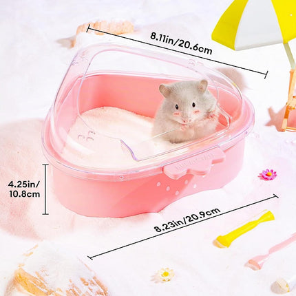 BUCATSTATE Hamster Sand Bathroom, Hamster Sand Bath Sandpit Toilet with Shovel Sand Dry Bath Container for Chinchilla, Golden Bears, Gerbil (STABERPINK-L)