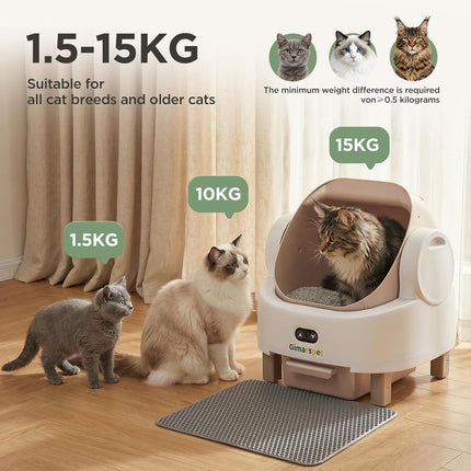 Gimars Selbstreinigende Katzentoilette mit offenem Design, Automatisches Katzenklo für mehrere Katzen & Senioren, App-Steuerung mit Sicherheitssensoren, Geruchsarm, inkl. Müllbeutel & Streumatte