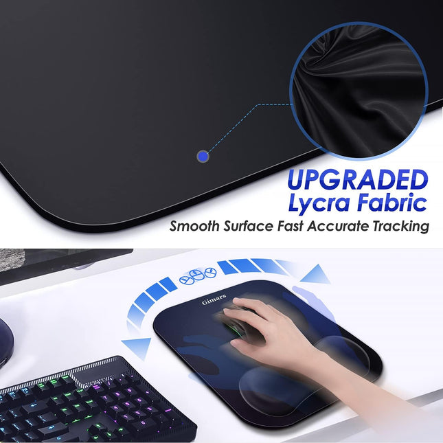 Gimars Mouse Mat with Gel Cushion, Ergonomic Mouse Pad with Hand Rest, Gel Memory Foam Waterproof Mouse Pads with Wrist Rest for Computer Laptop Offfice Home, Black