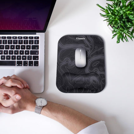 Gimars Mouse Mat with Gel Cushion, Ergonomic Mouse Mat with Hand Rest, Gel Memory Foam Waterproof Mouse Pads with Wrist Rest for Computer Laptop Offfice Home Topographic Map